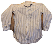 Vtg Sears Roebuck Co Single Needle Tailored Gray Striped Collared Dress Shirt