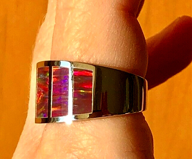 Men's 12 Red Wide Black Ring fire opal SUPER FLASH!! r heavy 'Flames Thrower' y image 6