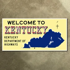 Welcome to Kentucky state line map outline highway marker 1960s road sign 16x8