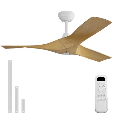 SOFUCOR 52in Matte White Ceiling Fan with 3 Irregular ABS Blades/6 Speeds/No Light Quiet
