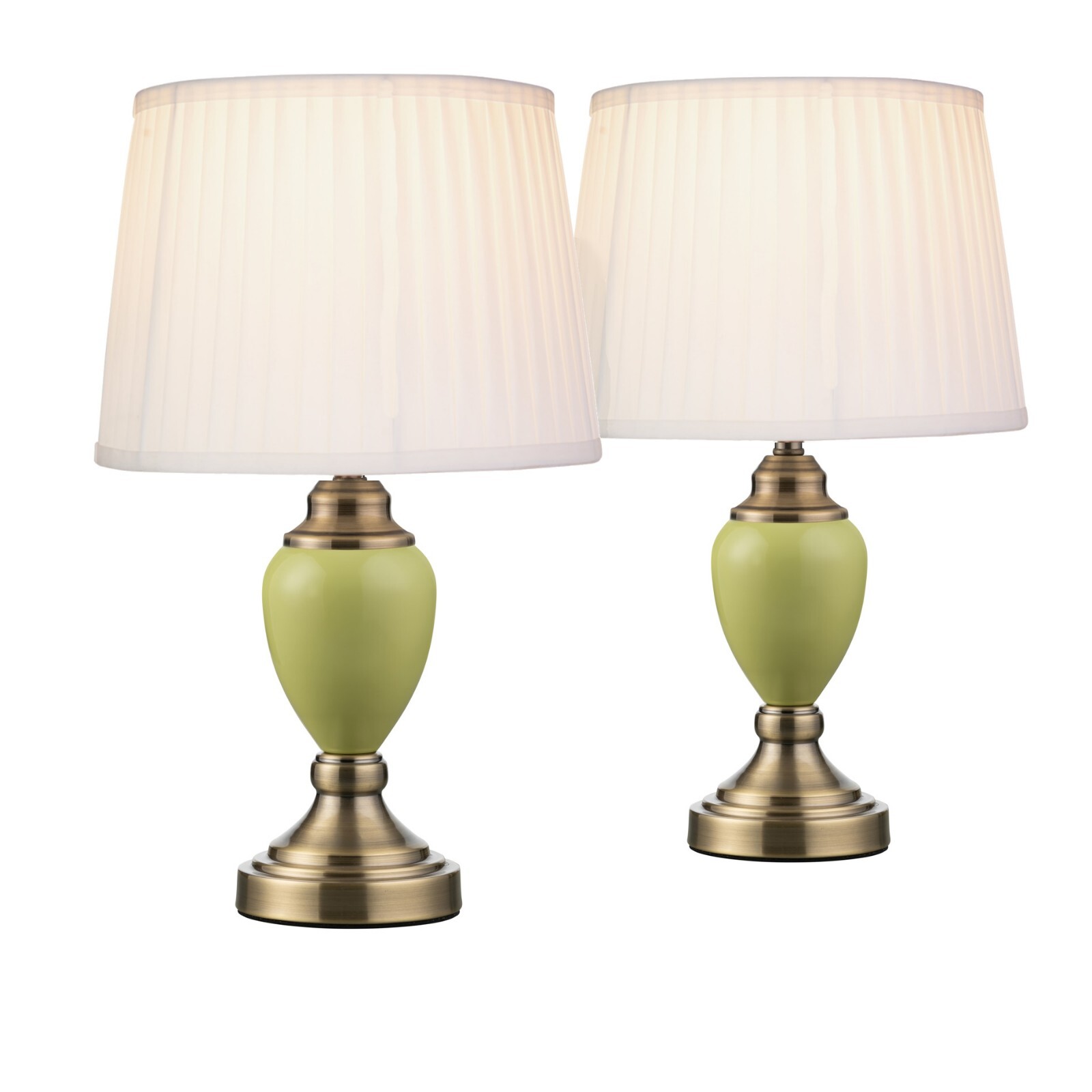 Table Lamps Pair of Malham Small Touch Control Green with Ivory Pleated Shades - Image 2
