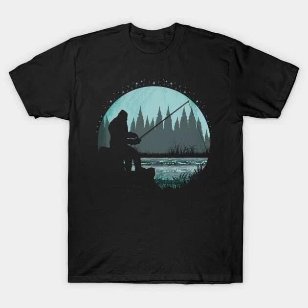 Bigfoot Fishing Moon Night Made in Australia T-Shirt