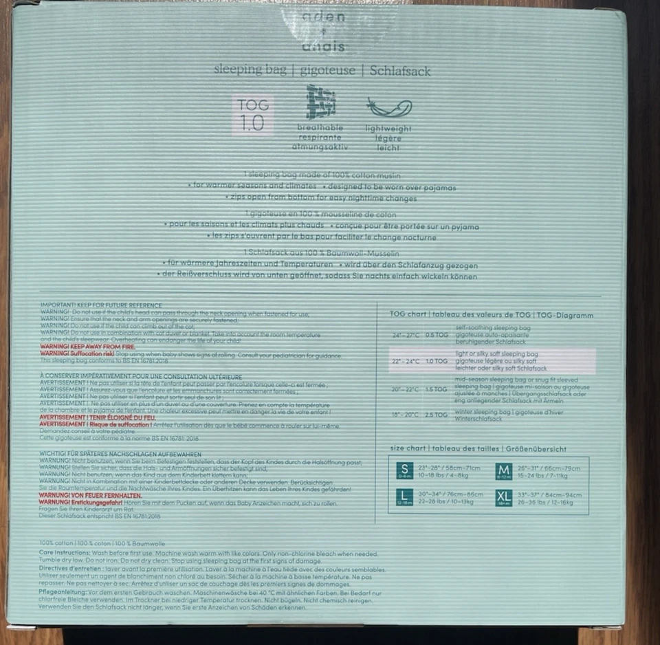 NUEVO en CAJA saco de dormir aden y anís talla s Perfecto para dormir belleza Ma Fluer Foto 2 de 4