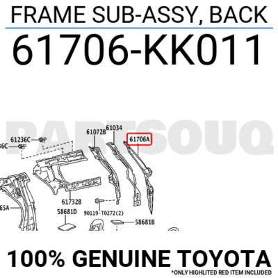 61706KK011 Genuine Toyota FRAME SUB-ASSY, BACK 61706-KK011 | eBay 
