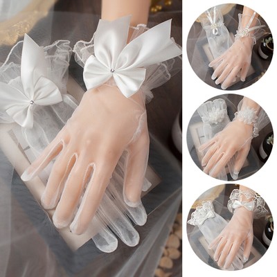 1 Pair Womens Short Lace Gloves Gothic Bride Wedding Mittens Sexy Bow Gloves