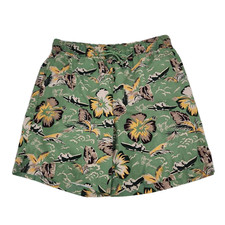 Trader Bay Mens Swim Shorts Green Floral Drawstring Hawaiian Size M