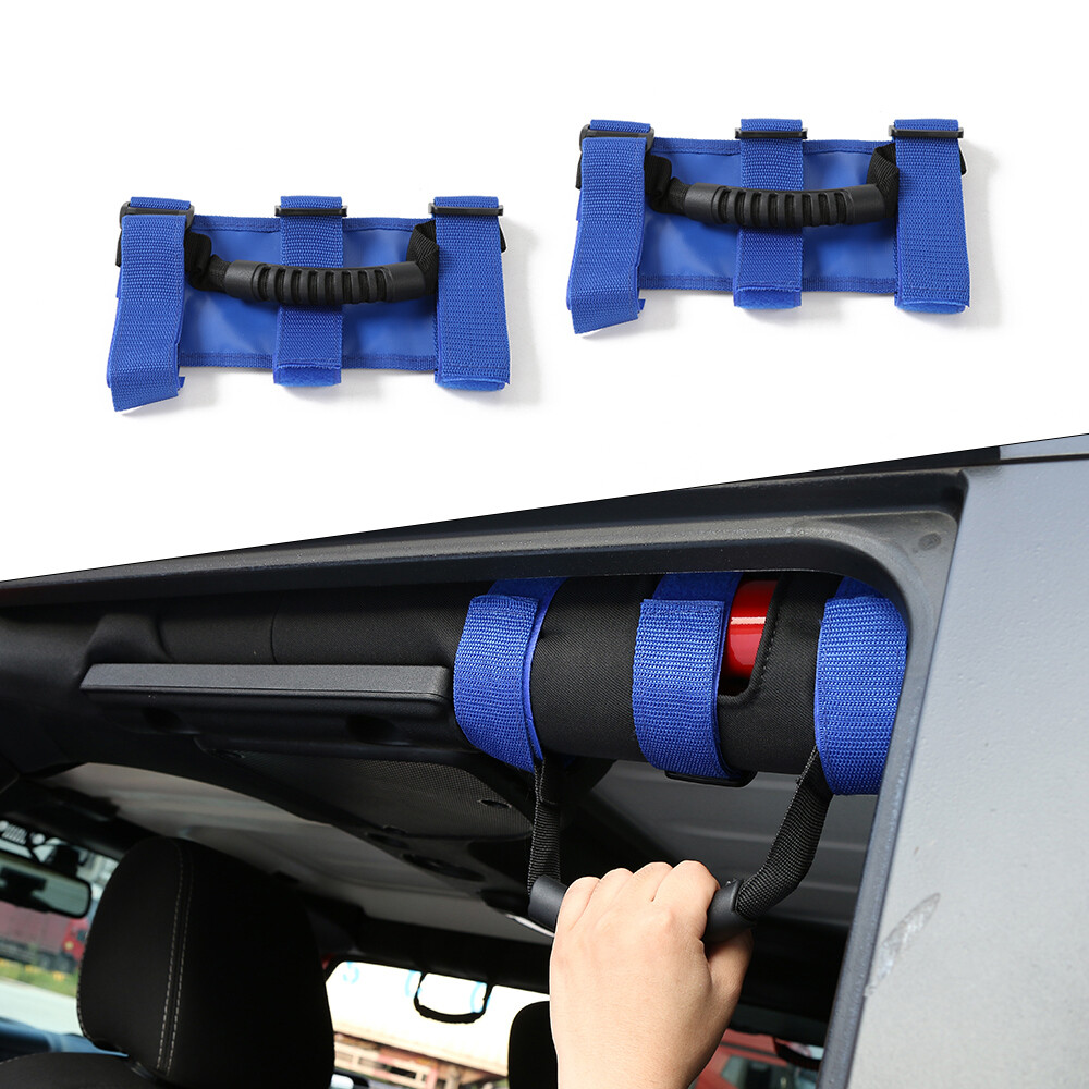 2-Pack Blue Roll Bar Grab Handles For Jeep Wrangler YJ, TJ, JK, JL, JT - No Drill Required 3 thumbnail image