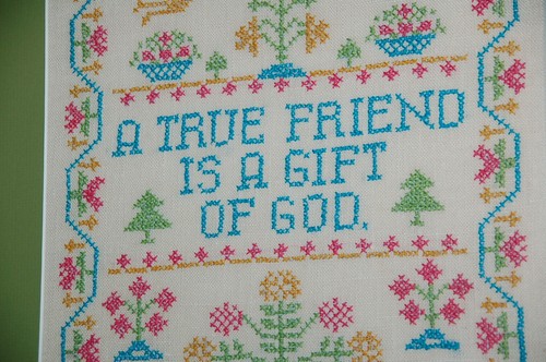 Framed matted w glass Embroidery Cross Stitch Needle Point - colorful FRIEND - Picture 4 of 8