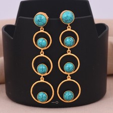 18k Gold Plated Multi Circle Turquoise Dangle Earring 925 Silver Wedding Jewelry