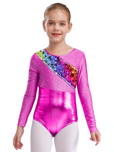 Kids Girls Rompers Metallic Jumpsuit Ballet Leotard With Shorts Shiny Skating - Picture 37 of 57