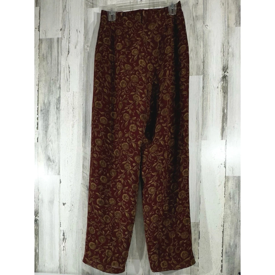 Pantalones para mujer Harolds talla 10 (28x31,5) borgoña florales tiro alto plisados vintage Foto 2 de 4