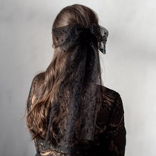 Wedding Bow Knot Veil White Pearl Hair Clip Tulle Bridal Short Bachelorette