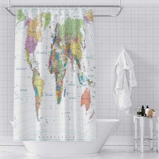 OERJU World Map Shower Curtain Educational Geography Countries Colorful Bath ...