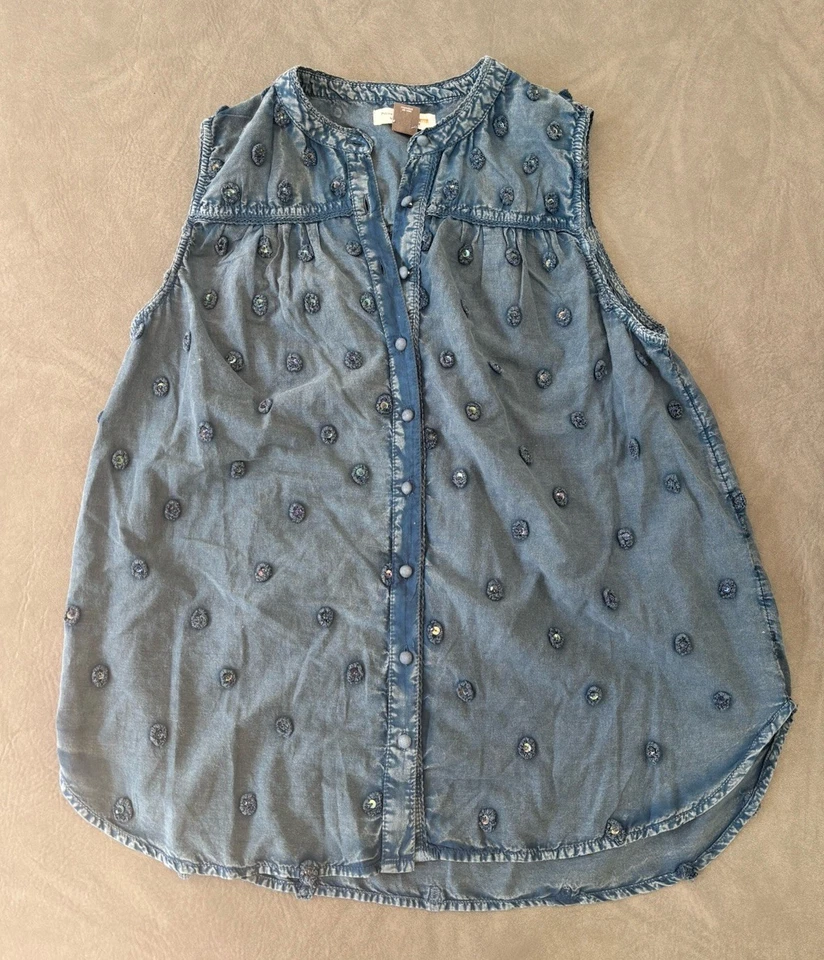 Blusa sin mangas Pilcro Anthropologie para mujer bordada cambray mediana usada en excelente estado Foto 3 de 4