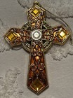 Vtg 1 Metal 10 Gold Resin, Plastic Christmas Multicolor Jeweled Cross Ornaments — photo 5