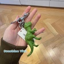 NWT Coach CAX75 Keychain T-Rex Dinosaur Bag Charm Silver Green dust bag