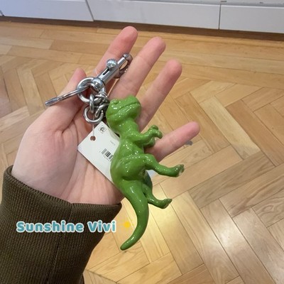 NWT Coach CAX75 Keychain T-Rex Dinosaur Bag Charm Silver Green