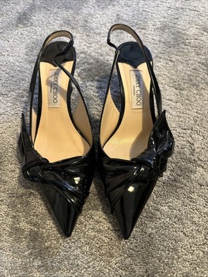 JIMMY CHOO ELINOR 65 PATENT SLINGBACK PUMP IN BLACK