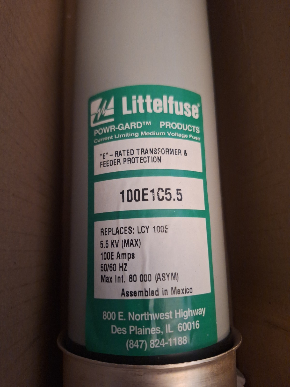 New Littelfuse 100E-1C-5.5 High Voltage Fuse 5.5KV Volt NIB