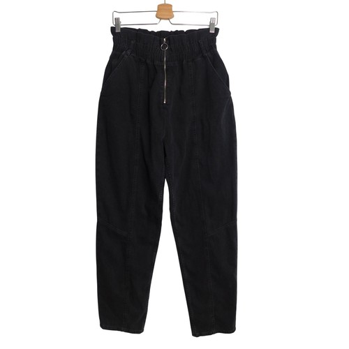 ba&sh Mony Black Paperbag Waist Tapered Denim Pants Noir Size 3 US 8 NEW
