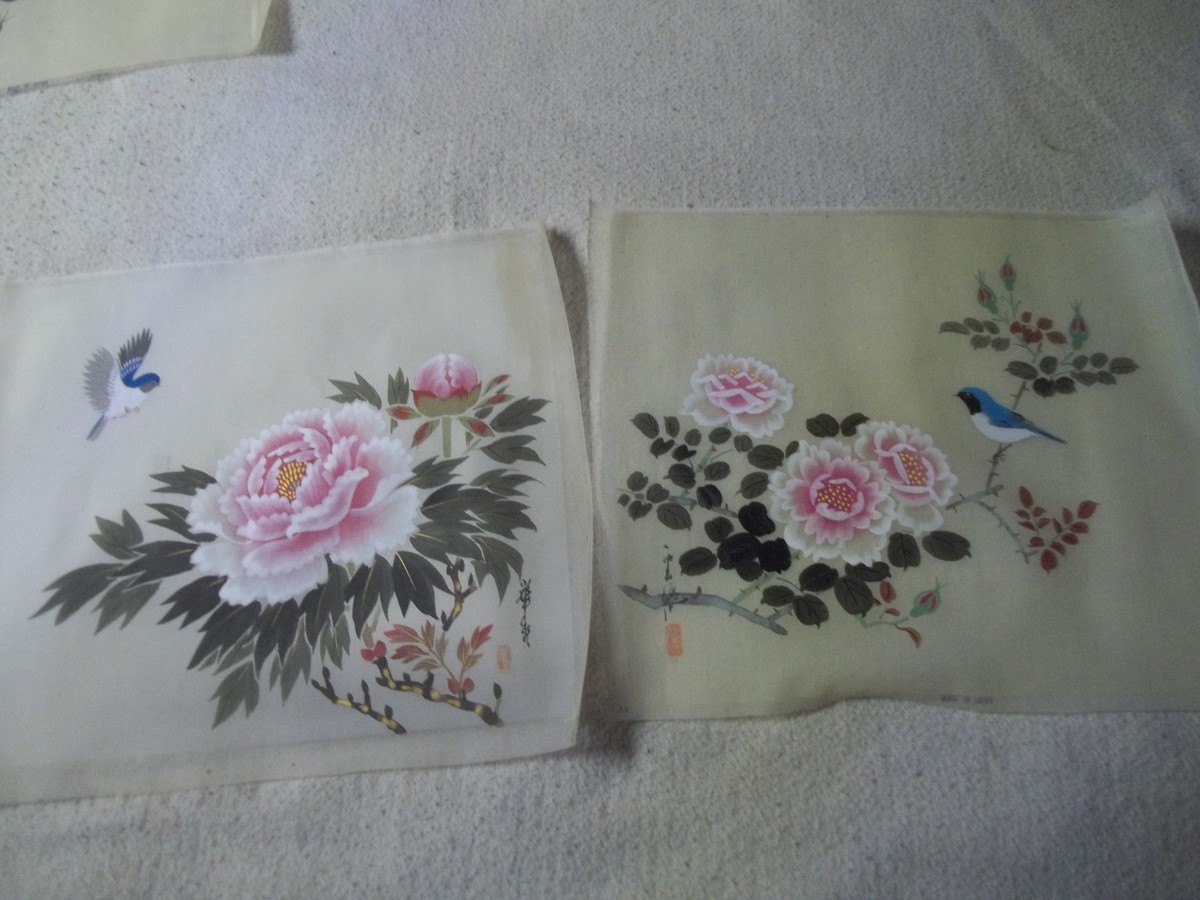 2,Vintage Ink & Color Japanese Blue Bird Painting,Japan B9,,18