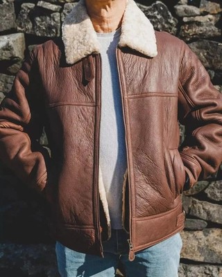 Men RAF Aviator Bomber B3 Real Leather Jacket Coat Sheep Skin Pilot Flying