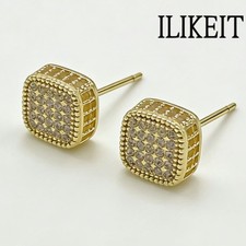 Gold Plated Cluster CZ Stud Earrings Sparkling Crystal Gift for Women