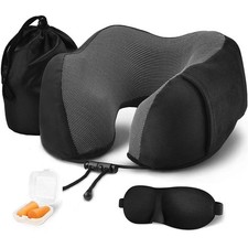 Travel Memory Foam Neck Pillow with Storage Bag Eye Mask and Earplugs for