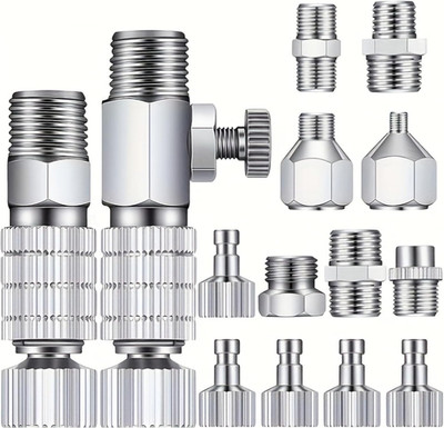 16 Pcs Airbrush Adapter Set, 1/8 and 1/4 Inch Male/Female Connectors, Quick Disc