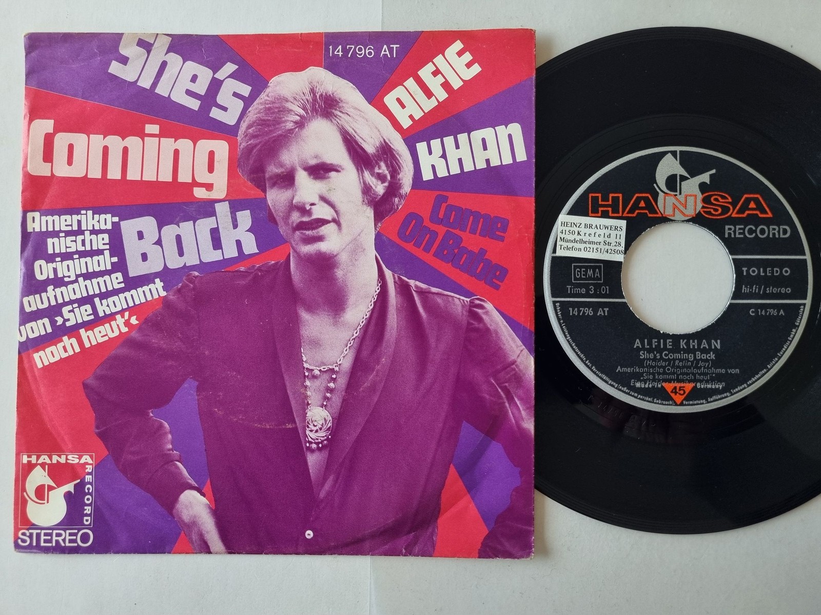 Alfie Khan - She's Coming Back 7'' Vinyl Germany
