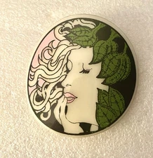 Large Vintage Pin Art Nouveau Design Lady’s Face Serigraphy On Plastic