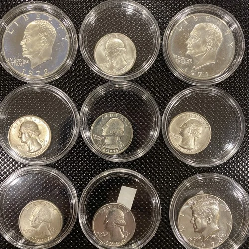 Stunning Lot Of 9 UNC/GEM Proof 40% Silver (2)Eisenhower (1) Kennedy (6)Washing