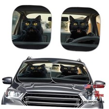 Car Windshield Sun Shade Shield Portable Auto Novelty Black Cat Animal Driving