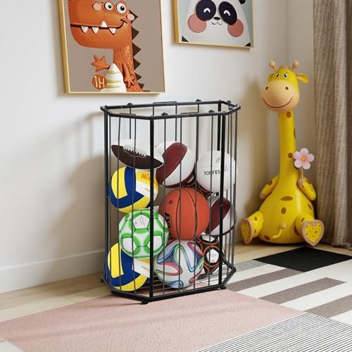 Garage Ball Storage Holder,Elastic Cord Design Can Floor-Standing & Wall Black