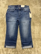 NYDJ Marilyn Straight Jeans Womens 8 Dark Wash Cuffed Lift Tuck 20" Inseam Crop