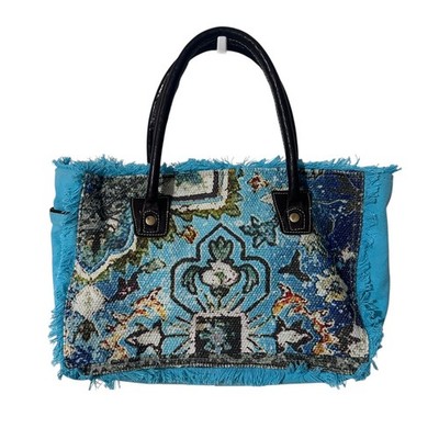Myra Bag Ocean Live Small Tote Bag Womens Turquoise Canvas Leather Rug Boho