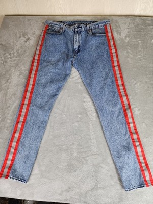 Levi's Premium 512 Slim Fit Medium Wash Blue Denim Red Gray Stripe Jeans
