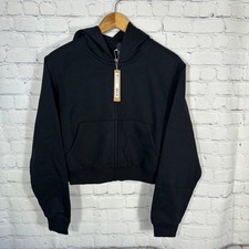 NEW SKIMS Cotton Fleece Cropped Zip Up Hoodie Onyx Black ZU-ZUP-8967W Womens XL
