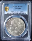 1921 Morgan Silver Dollar - PCGS MS 66 - Gold Shield
