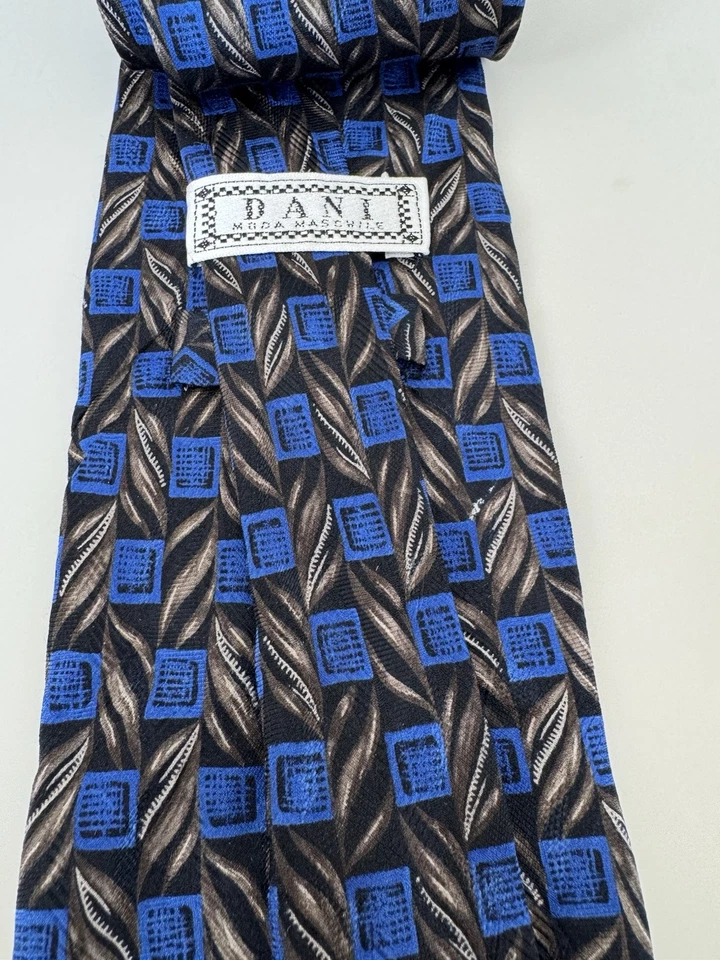 Галстук мужской Dani Moda Maschile синий черный коричневый ручной работы 100% шелк - Изображение 4 из 4