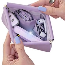 PU Leather Simple Mini Lipstick Makeup Storage Earphones Bag Waterproof Dustproo