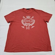 Men's XXL Polo Ralph Lauren Crest T-Shirt RL Spell Out Graphic Tee Brick Red