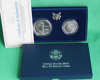 1993 BU Bill of Rights Silver 2 Coin US Mint Commemorative Silver