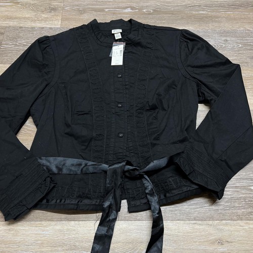"NEW" LANE BRYANT Button Front Black Embroidered Blouse w/ Belt Girl's 14 / 16 - Picture 7 of 12