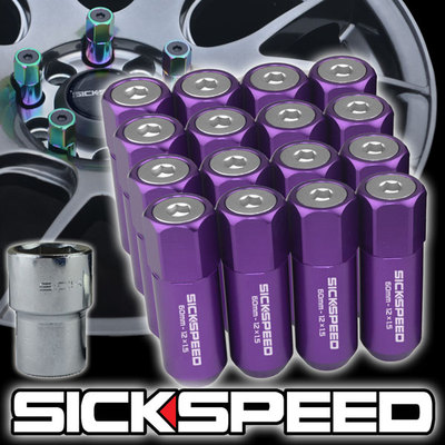 SICKSPEED 16 PC PURPLE CAPS ALUMINUM 60MM LOCKING LUG NUTS WHEEL