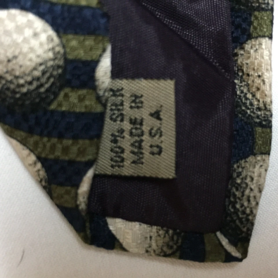 Structure 100% Silk Tie Golf Balls Navy Blue & Olive Green Stripes Golfing EUC - Image 3 of 4