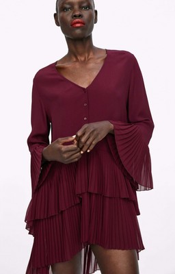 zara contrasting pleated dress