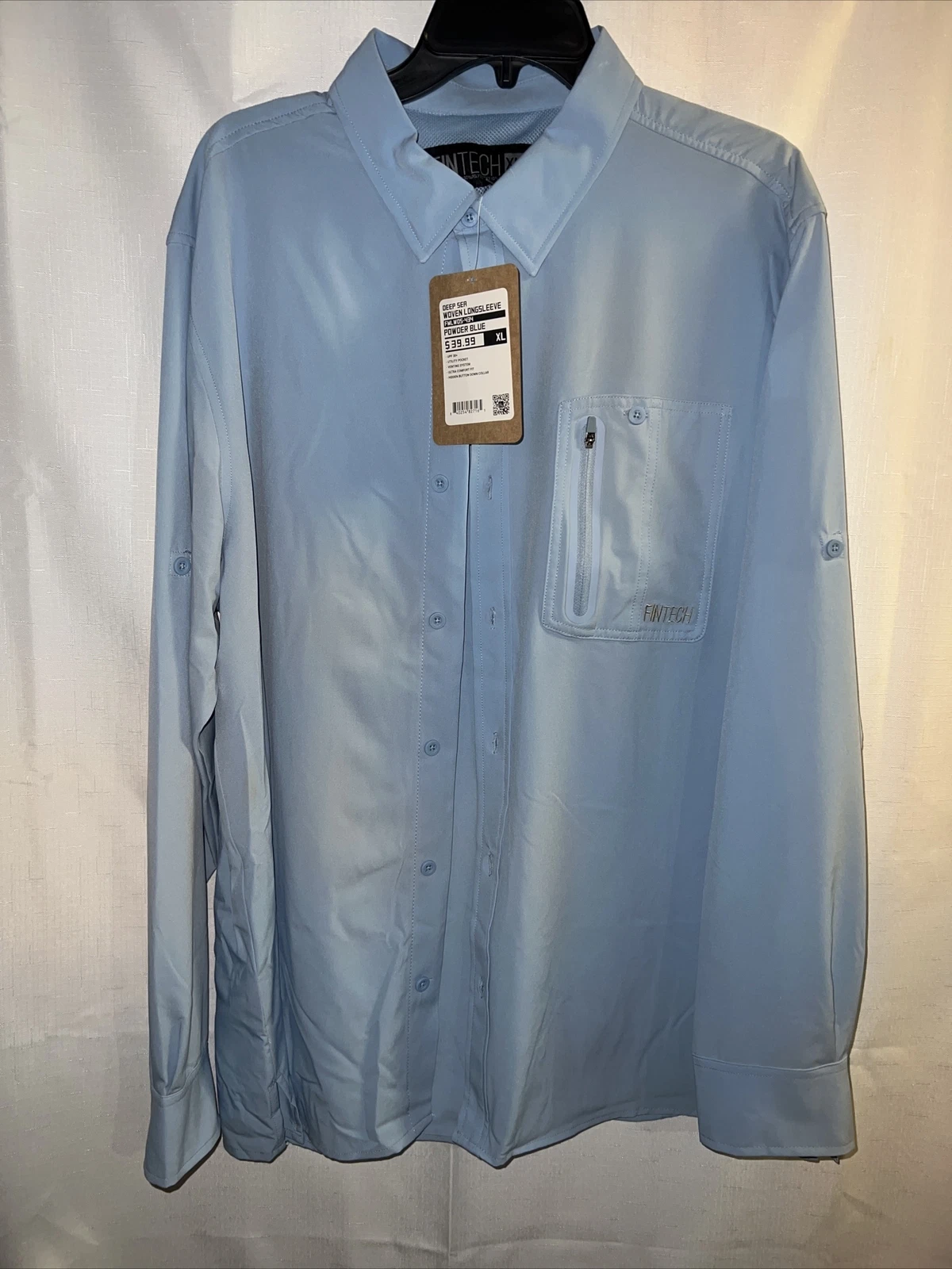 FinTech Deep Sea Woven Longsleeve Powder Blue XL UPF 30+ UV fishing shirt