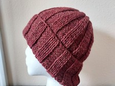 Hand knitted warm and cozy wool blend beanie/hat, chestnut brown