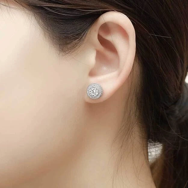 10mm Mens Earrings Round Cut CZ Simulated Diamond Stud Earrings for Men Women Foto 3 de 4